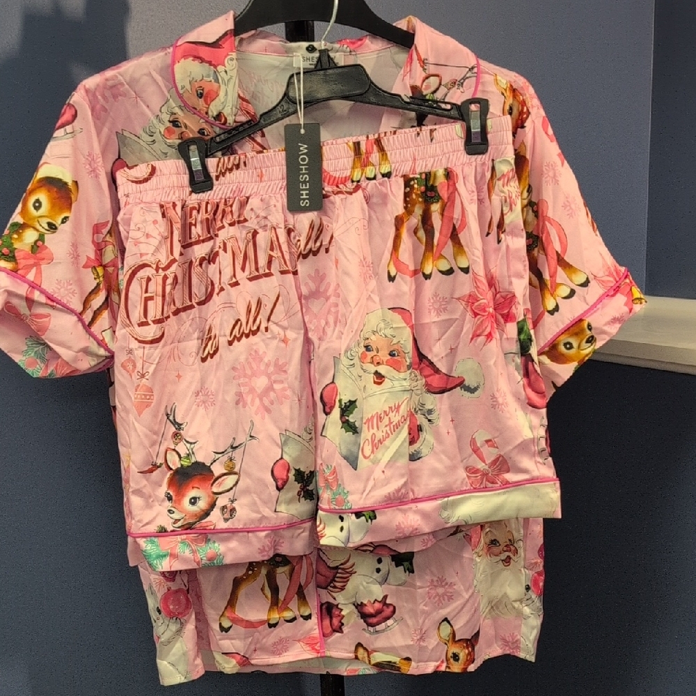 SHESHOW Pink Holiday Pajama Set